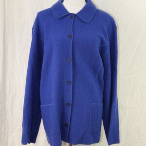 100% Merino Wool 3X Jacket with Pockets Shachet Button Front Cardigan Royal Blue